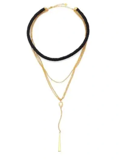 Jules Smith Pacey Mother-of-pearl & Leather Layered Necklace In Gold Black
