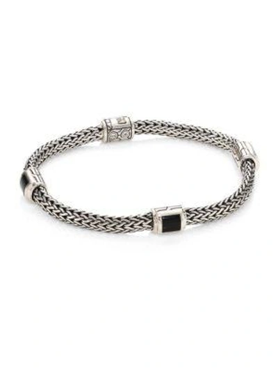 John Hardy Classic Chain Extra Small Silver & Black Onyx Four Station Bracelet In Black/silver