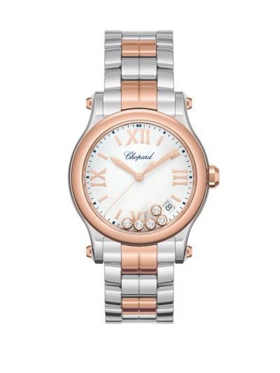 Chopard Women's Happy Sport 18k Rose Gold, Stainless Steel & Diamond Bracelet Watch In Silver/rose Gold