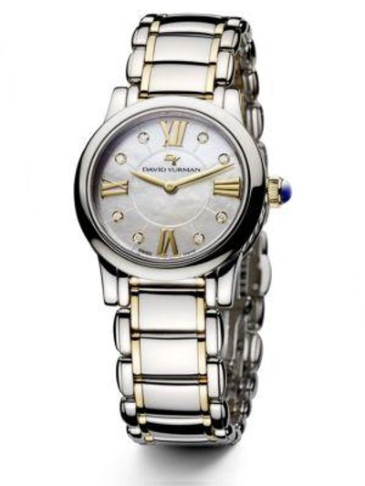 David Yurman Classic 30mm Stainless Steel And 18k Gold Quartz Watch With Diamonds In Silver-gold