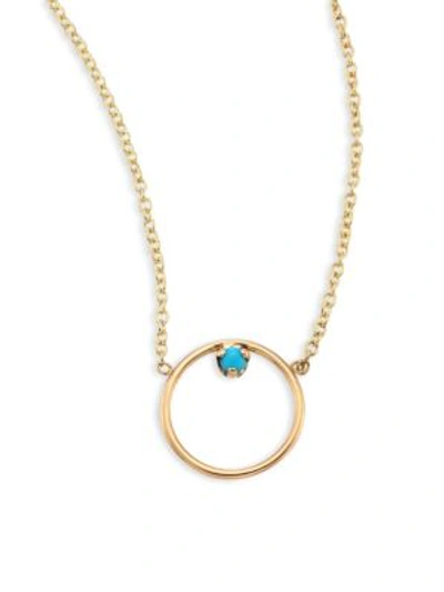 Zoë Chicco Medium Circle Turquoise & 14k Yellow Gold Pendant Necklace In Gold Turquoise