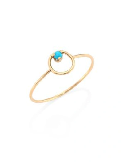 Zoë Chicco Turquoise & 14k Yellow Gold Circle Ring In Blue/gold