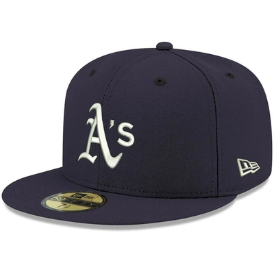 New Era Men's Navy Oakland Athletics Logo White 59fifty Fitted Hat In Navy/navy