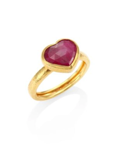 Gurhan Amulet Hue Ruby & 22-24k Yellow Gold Heart Ring In Gold Ruby