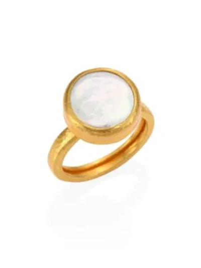 Gurhan Lentil 13mm White Biwa Pearl & 22-24k Yellow Gold Ring In Gold White