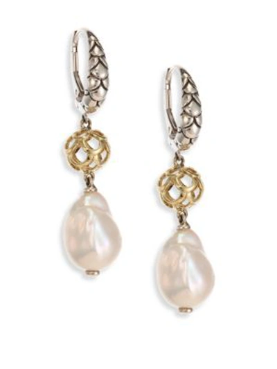 John Hardy Legends Naga 11mm White Baroque Pearl, Sterling Silver & 18k Yellow Gold Drop Earrings In Silver Multi