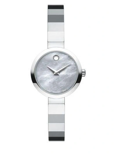 Movado Novella Grey Mother-of-pearl & Stainless Steel Bracelet Watch In Silver
