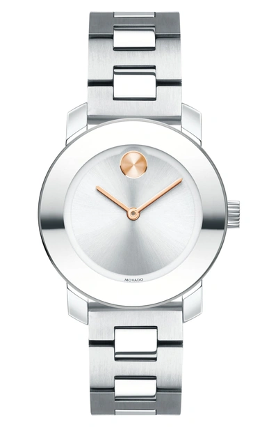 Movado Bold Reflective Stainless Steel Bracelet Watch In Silver