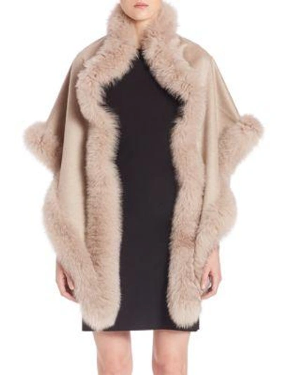 Sofia Cashmere Fox Fur-trimmed Cashmere Wrap In Taupe