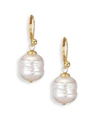Majorica 12mm White Baroque Man-made Pearl Drop Earrings In Gold Ivory