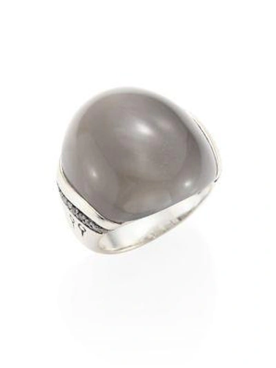 John Hardy Sterling Silver Bamboo Small Ring With Grey Moonstone And Grey Diamonds In Gray/silver