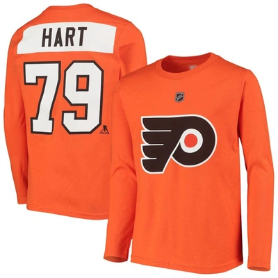 Zzdnu Outerstuff Kids' Youth Carter Hart Orange Philadelphia Flyers Authentic Stack Long Sleeve Name & Number T-shirt