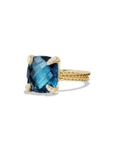 David Yurman Châtelaine® Ring With Gemstone And Diamonds In 18k Gold In Hampton Blue Topaz