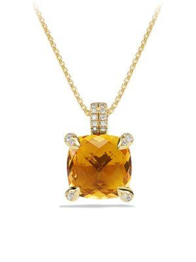 David Yurman Ch Telaine Pendant Necklace With Gemstone & Diamonds In 18k Yellow Gold/11mm In Citrine