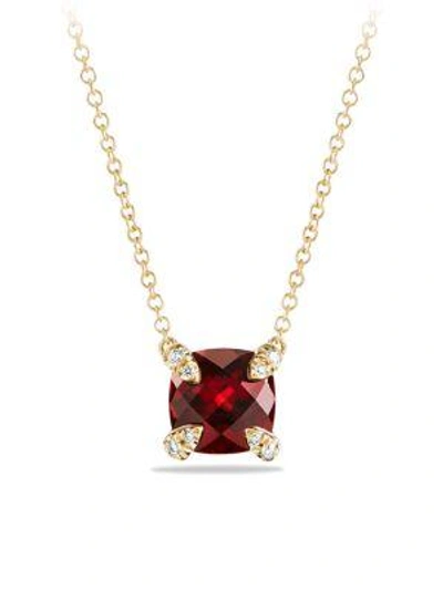 David Yurman Women's Petite Chatelaine Pendant Necklace In 18k Yellow Gold With Pavé Diamonds In Garnet