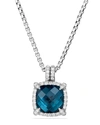 David Yurman Chatelaine Pave Bezel Pendant Necklace With Hampton Blue Topaz And Diamonds