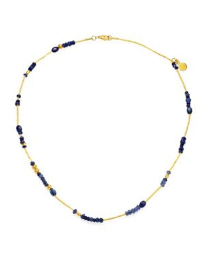 Gurhan Delicate Rain Blue Sapphire & 24k Yellow Gold Beaded Necklace In Gold Blue Sapphire