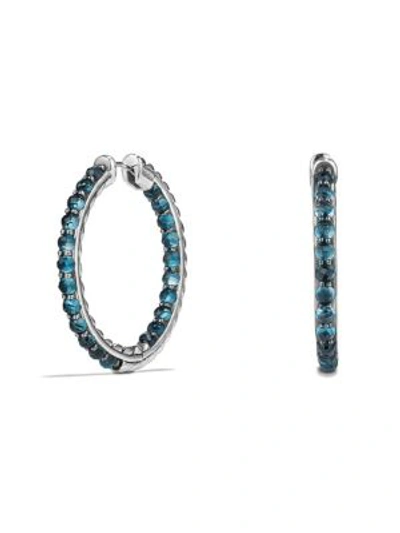 David Yurman Osetra Hoop Earrings With Hampton Blue Topaz In Blue/silver