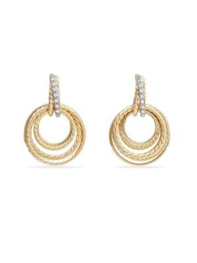 David Yurman Crossover Drop Earrings With Diamonds In 18k Yellow Gold In White/gold
