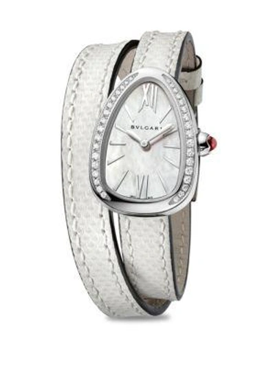 Bvlgari Women's Serpenti Stainless Steel, Diamond & White Karung Strap Watch