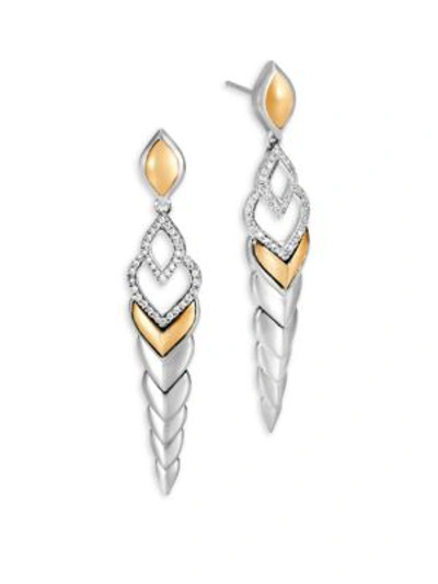 John Hardy 18k Yellow Gold & Sterling Silver Legends Naga Pave Diamond Long Drop Earrings In Gold/silver