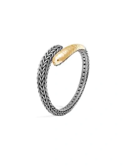 John Hardy 18k Yellow Gold And Sterling Silver Classic Chain Hammered Small Kick Cuff In Silver/gold