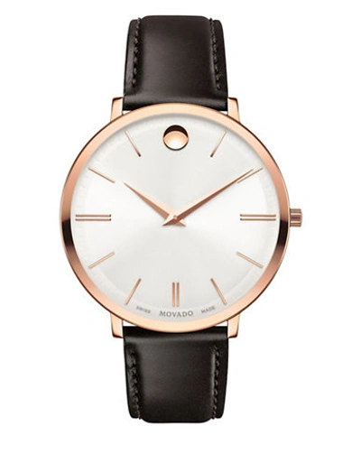 Movado Ultra Slim Rose Goldtone Stainless Steel & Leather Strap Watch In Black Rose Gold