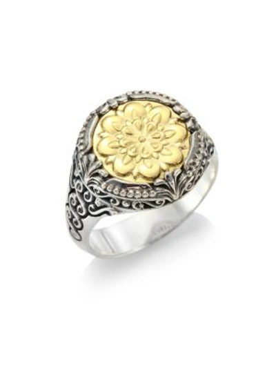 Konstantino Flower-embossed 18k & Sterling Silver Signet Ring In Silver Gold