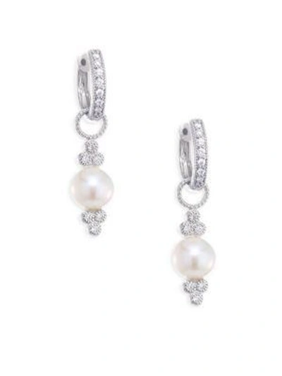 Jude Frances Small Diamond & 7mm White Pearl Earring Charms In White Gold
