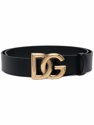 Dolce & Gabbana Cintura Logata Cuoio Lux In Black