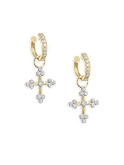 Jude Frances Tiny Diamond Cross Earring Charms In Yellow Gold