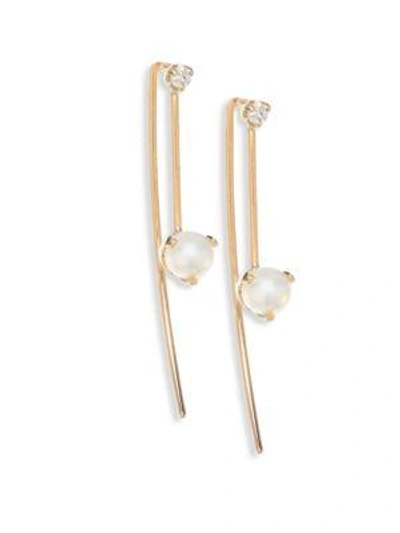 Zoë Chicco Diamond, 4mm White Pearl Threader Earrings In Yellow Gold