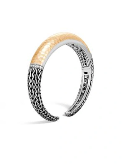 John Hardy Classic Chain Hammered 18k Gold & Silver Diamond Pave Graduated Kick Cuff In Silver Yellow Gold
