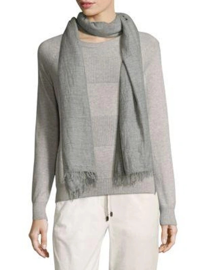 Peserico Chambray Frayed Scarf In Grey