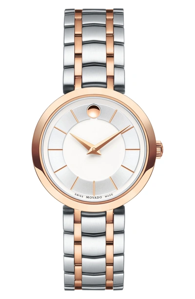 Movado 1881 Two-tone Stainless Steel Bracelet Watch In Silver Rose Gold