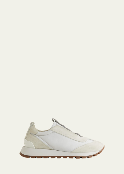 Brunello Cucinelli Mixed Leather Slip-on Runner Sneakers In Multicolor