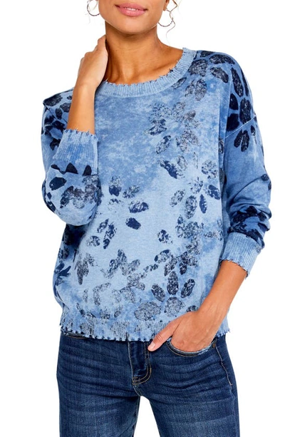 Nic + Zoe Petite Horizon Petal Cotton Sweater In Blue Multi