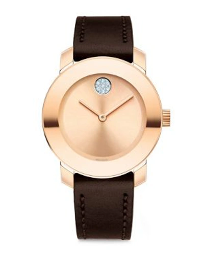 Movado Bold Stainless Steel Analog Leather Strap Watch In Black Rose Gold