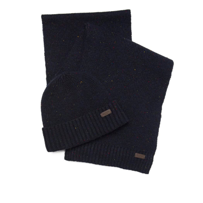 Barbour Carlton Navy Blue Beanie+scarf Set In Black