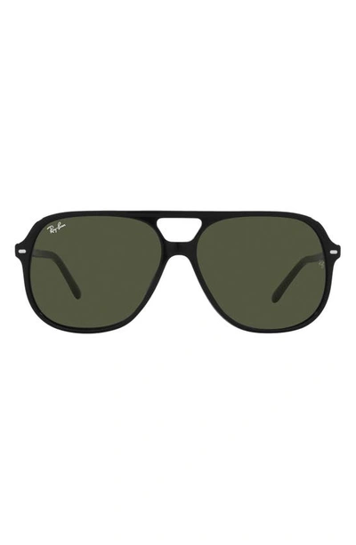 Ray Ban 60mm Square Polarized Sunglasses In Black/ Polar Green