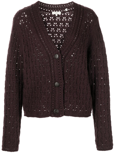 Vince Crochet-knit Wool And Cashmere-blend Cardigan In Purple