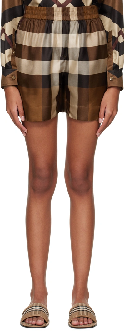 Burberry Tawney Check Silk Twill Shorts In Dark Birch Brown