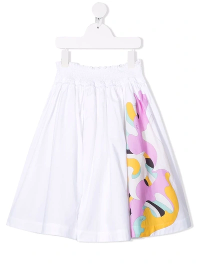 Emilio Pucci Junior Kids' Graphic-print A-line Mini Skirt In Bianco