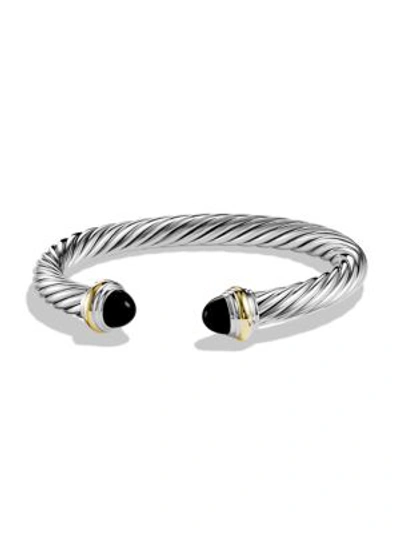 David Yurman Cable Bracelet With Gemstone And 14k Gold In Silver, 7mm In Black Onyx