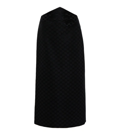 Gucci Logo Cotton & Viscose Midi Pencil Skirt In Black