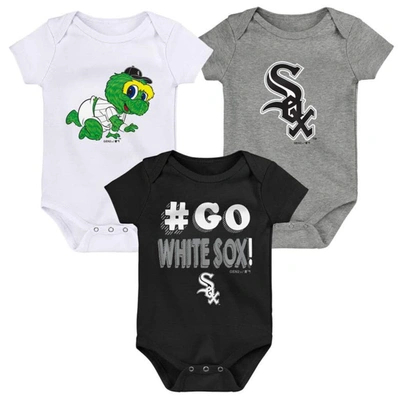 Outerstuff Babies' Unisex Infant Black And White And Gray Chicago White Sox Born To Win 3-pack Bodysuit Set In Black,white,gray