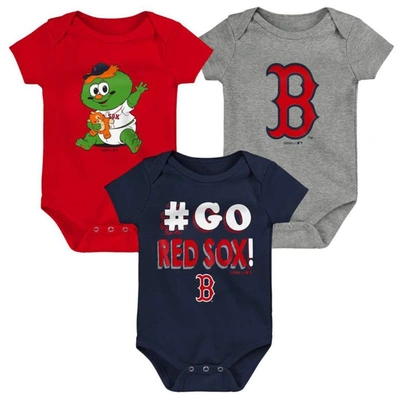 Outerstuff Babies' Infant Boys And Girls Navy And Red And Grey Boston Red Sox Born To Win 3-pack Bodysuit Set In Navy,red,gray