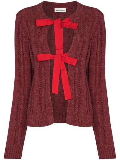 Molly Goddard Ribbon Tie Cable Lambswool Cardigan In Red