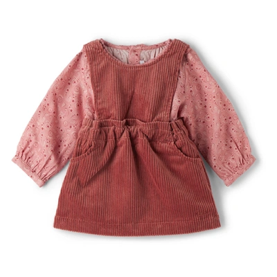 Chloé Baby Pink Paisley Print Blouse & Corduroy Dress Set In 44v Salmon