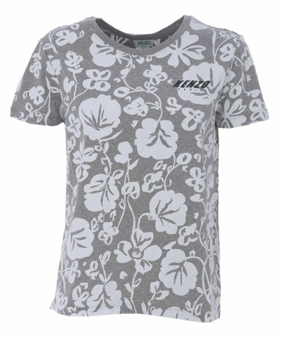 Kenzo Floral Leaf Print T-shirt In Grigio/bianco